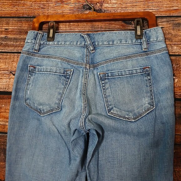 Ann Taylor LOFT Jeans 2 Petite Lean Boyfriend Low Rise Blue Denim Distressed - Picture 5 of 9